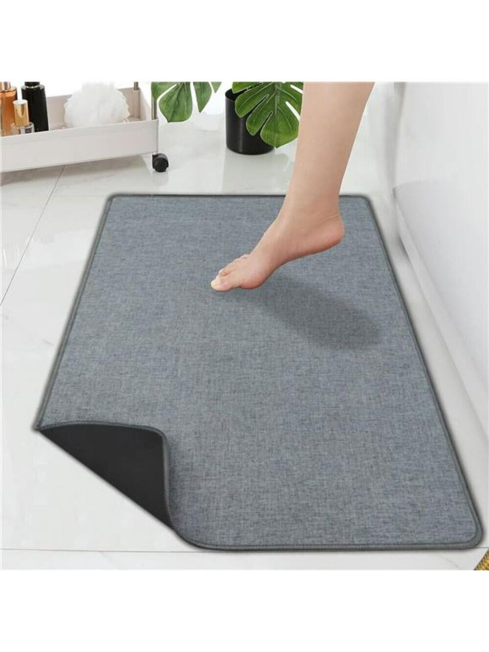 Gray Bathroom Rug Thin Low Profile Bath Mat Non Slip Absorbent Washable Door Car